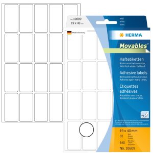 Étiquettes multi-usages blanches 19x40 mm Movables-amovibles papier mat 640 pcs.