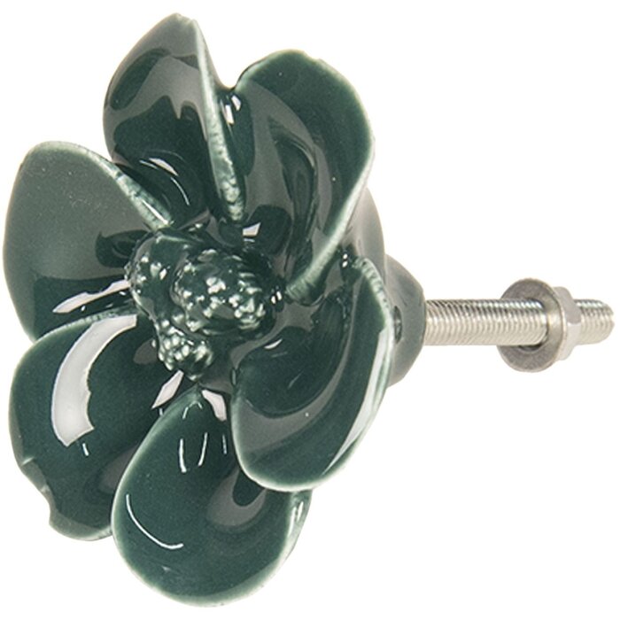 Clayre & Eef 64279 Bouton de porte Ø 4 cm Vert Céramique Fleurs