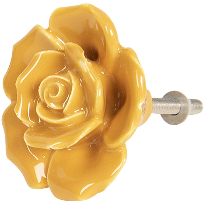 Clayre & Eef 64282 Bouton de porte Ø 4 cm Jaune Céramique Fleurs