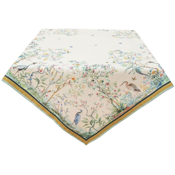 Clayre & Eef BIP01 Nappe Carrée 100x100 cm Beige Vert Coton