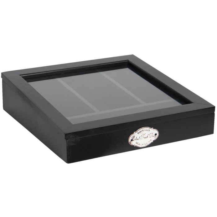 Clayre & Eef 6H1583Z Bloc-tiroir 30x30x8 cm Noir Bois Verre Carré