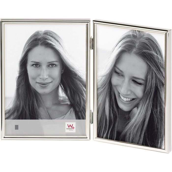 Walther cadre double Chloe 2 photos 9x13 cm argent brillant format vertical