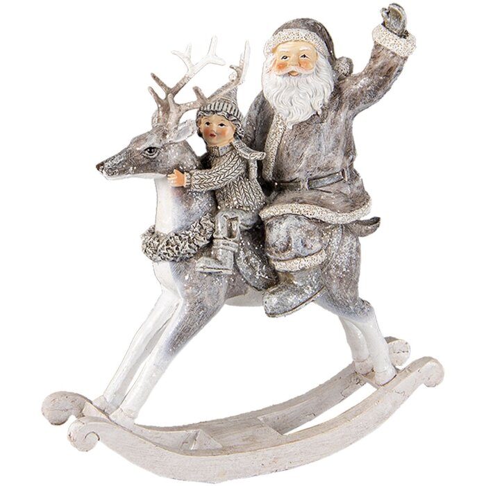 Décoration Père Noël sur cheval à bascule gris 20x7x22 cm 6PR3475