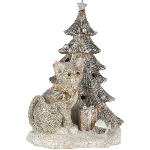 Décoration Chat au sapin de Noël gris 12x9x16...