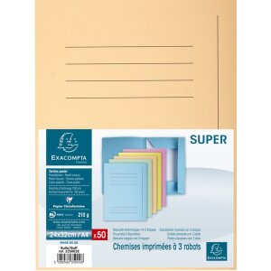 SuperFile 210 Beige Porte-documents 3 rabats DIN A4 50 pcs 24x32cm