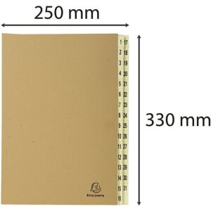 Classeur à anneaux Exacompta 31 compartiments 1-31 DIN A4 Kraft marron