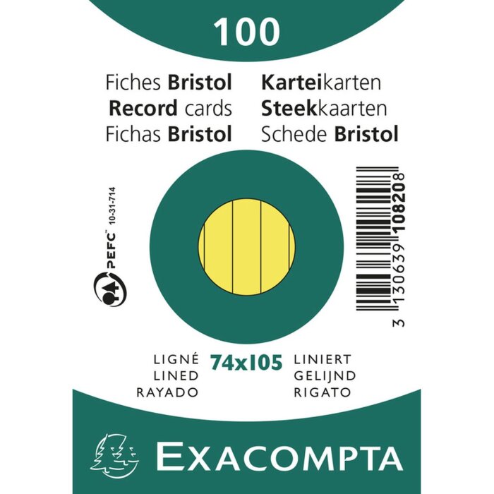 Exacompta Fiches A7 lignées 100 pièces soudées jaune 74x105mm