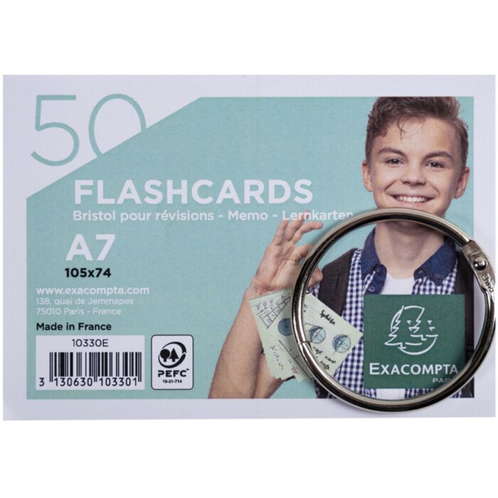 Exacompta 50 Flashcards avec anneau ligné DIN A7