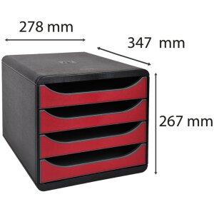 Exacompta Boîte à tiroirs Big Box 4 tiroirs ouverts Iderama rouge carmin