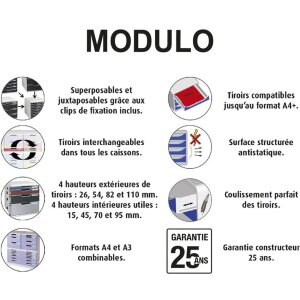 Exacompta Box à tiroirs MODULO A4 noir 5 tiroirs verrouillables