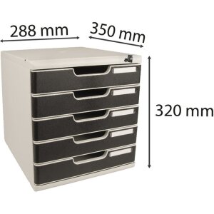 Exacompta Box à tiroirs MODULO A4 noir 5 tiroirs verrouillables