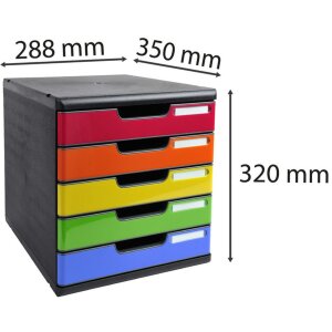 Exacompta 301798D Boîte à tiroirs MODULO A4 5 tiroirs fermés Arc-en-ciel