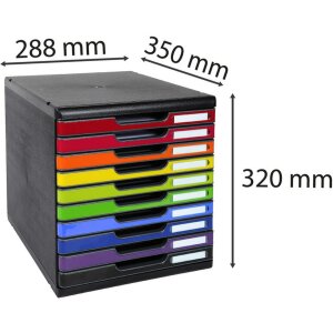 Exacompta Boîte à tiroirs MODULO A4 10 tiroirs fermés Arc-en-ciel