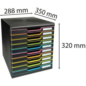 Exacompta Boîte à tiroirs MODULO A4 noir/arlequin 10 tiroirs fermés