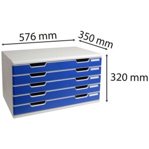 Exacompta Boîte à tiroirs MODULO A3 5 tiroirs fermés bleu