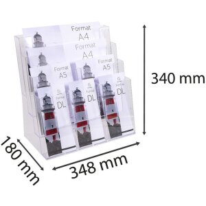 Exacompta 74258D Présentoir de table Exacryl cristal 12 compartiments A4 A5 DL