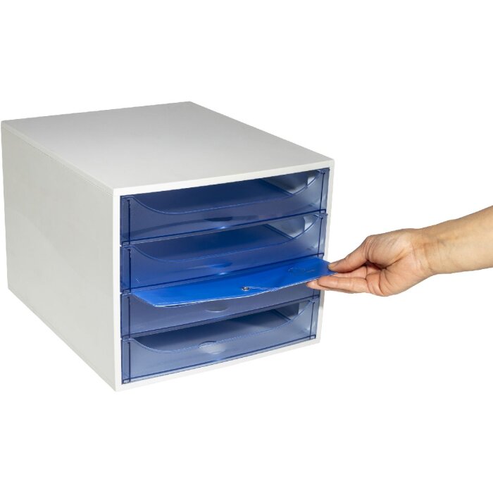 Exacompta 228610D ECOBOX Boîte à tiroirs 4 tiroirs bleu glacier A4