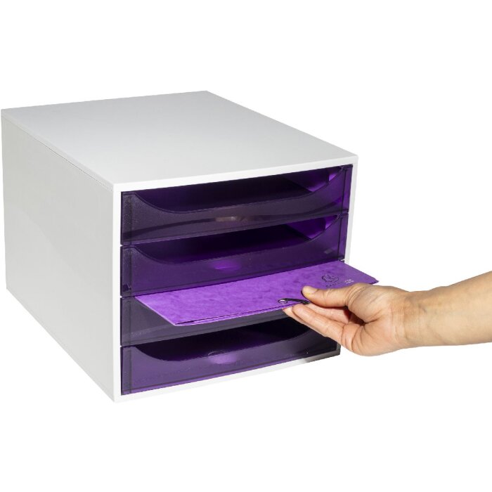 Exacompta 228619D ECOBOX Boîte à tiroirs 4 tiroirs Violet