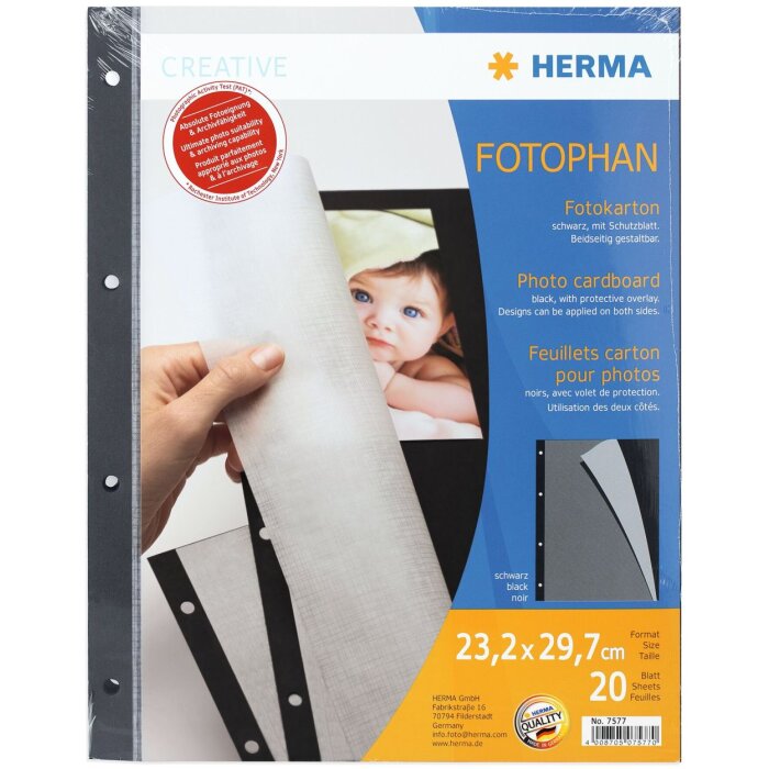 Carton photo HERMA, 232x297 mm, noir, 20 feuilles