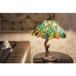 LumiLamp 5LL-6129 Lampe de table Tiffany Ø 43x54 cm E27-max 2x60W Vert Feuilles