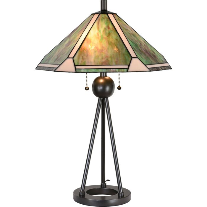 LumiLamp 5LL-6165 Lampe de table Tiffany Ø 50x73 cm E27-max 2x60W Vert, Marron, Beige