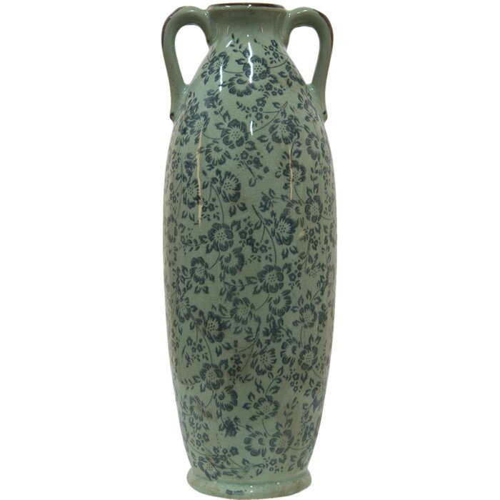 Clayre & Eef 6CE1393L Vase décoratif bleu, blanc Ø 16x45 cm