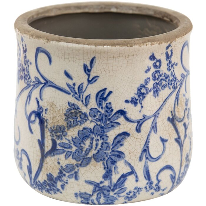 Clayre & Eef 6CE1396L Pot de fleurs pour intérieur Bleu, Blanc Ø 17x16 cm