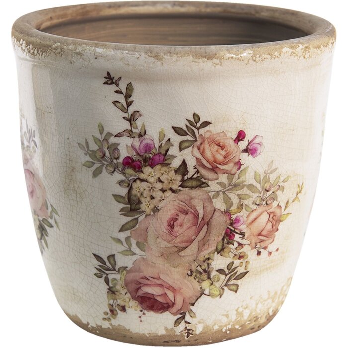 Clayre & Eef 6CE1421XL Pot de fleurs pour lintérieur Rose, Beige Ø 16x15 cm