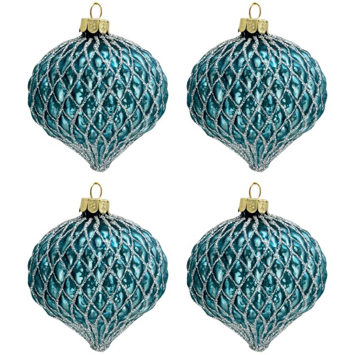 Clayre & Eef 6GL3286 Boules de Noël, set de 4, bleu Ø 8 cm