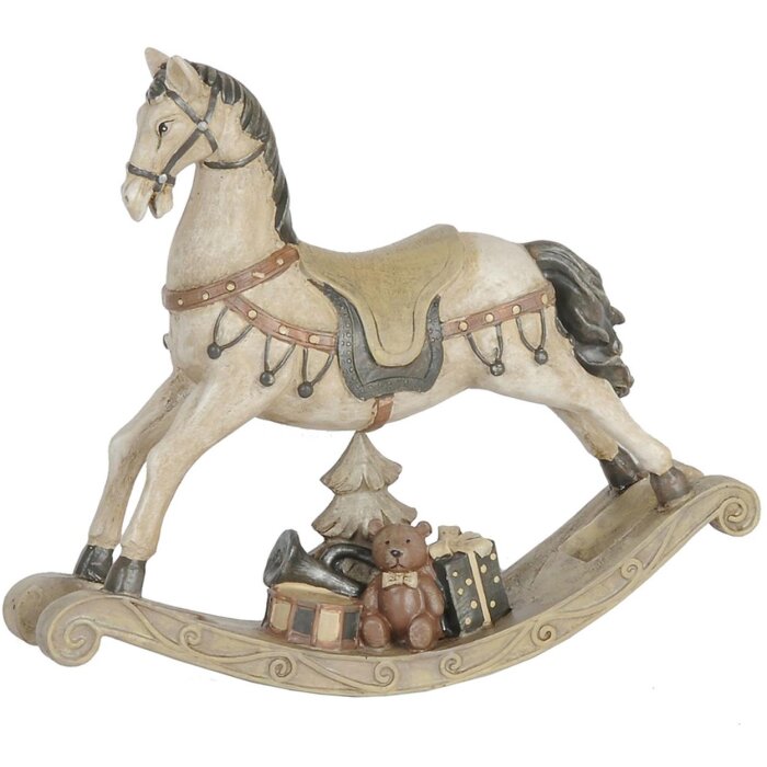 Clayre & Eef 6PR0036 Décorations de Noël Fixe Cheval à bascule Blanc 22x5x19 cm