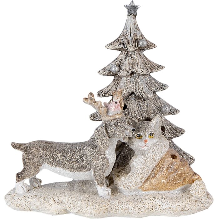 Clayre & Eef 6PR4631 Décor Chat et chien Gris, Beige, Blanc 16x10x15 cm LED