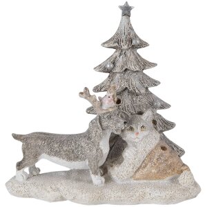 Clayre & Eef 6PR4631 Décor Chat et chien Gris, Beige, Blanc 16x10x15 cm LED