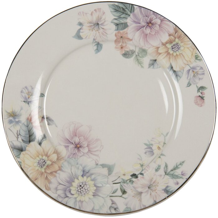 Clayre & Eef FLOFP Vaisselle Assiette plate blanche Ø 26x2 cm