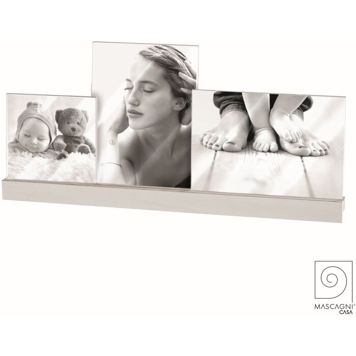 Mascagni A1159 Cadre photo triple acrylique socle bois blanc - 1x10x10 / 2x13x18