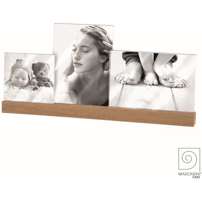 Mascagni A1159 Cadre photo triple acrylique socle en bois naturel 1x10x10 / 2x13x18