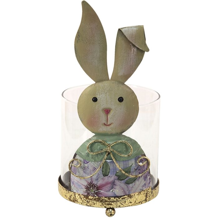 Clayre & Eef 64996 Photophore Lapin bleu, beige 11x10x22 cm