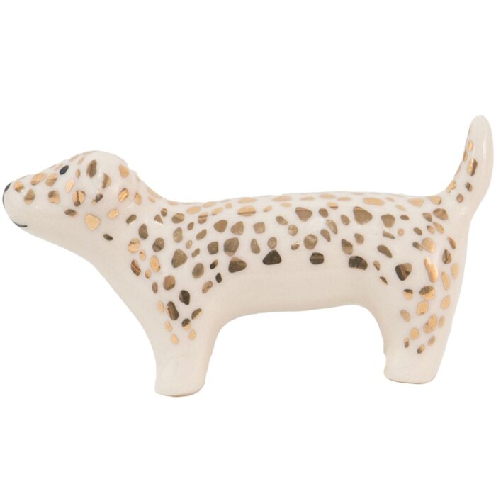 Clayre & Eef 65071 Bouton de porte Chien Blanc, Doré 8x3x4 cm