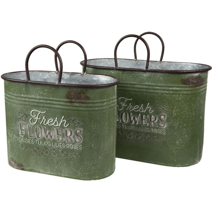 Clayre & Eef 6Y4773 Pot de fleurs pour lintérieur Vert, brun 36x18x25 - 30x15x23 cm