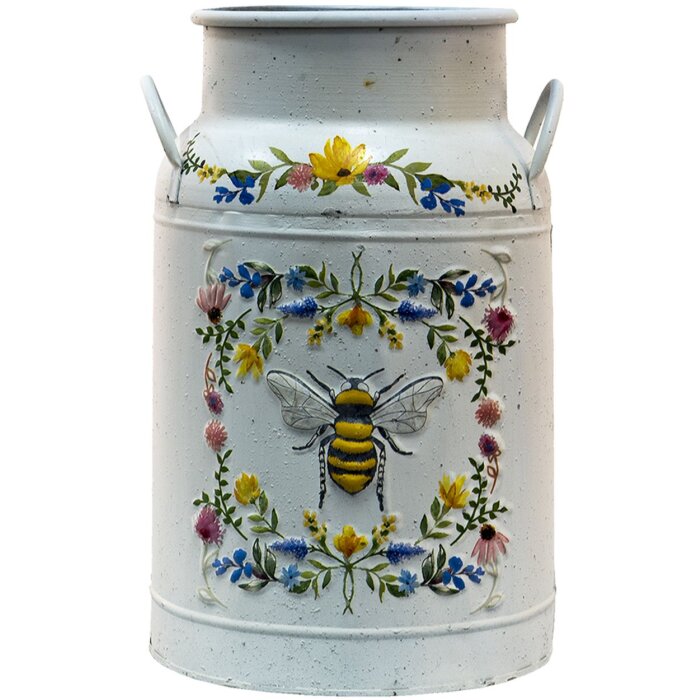 Clayre & Eef 6Y4774 Pot à lait décoratif blanc, jaune Ø 19x28 cm