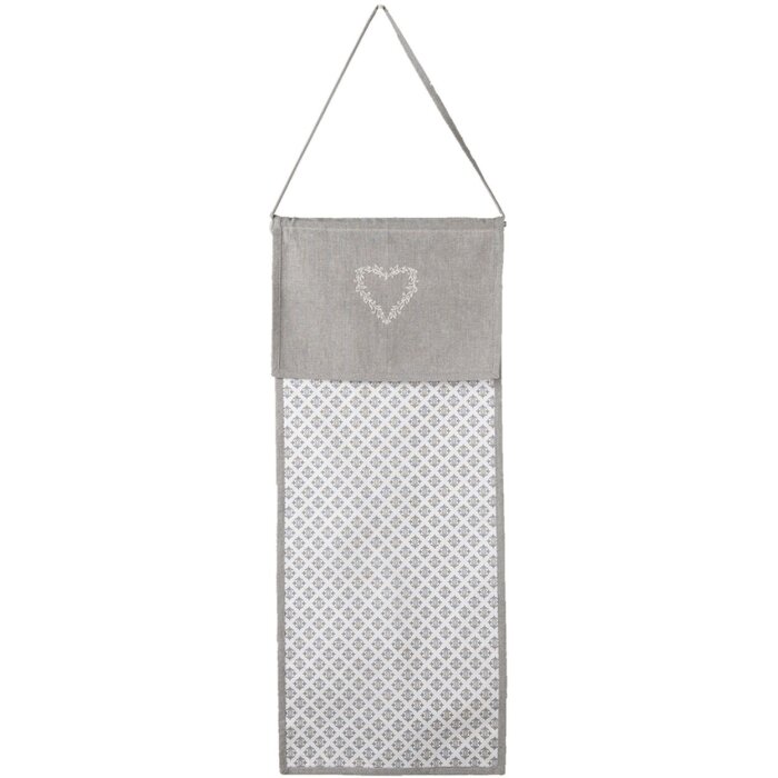 Clayre & Eef LYH50 Sac à pain 28x68 cm Gris Blanc Coton Coeurs Carreaux Rectangle