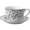 Clayre & Eef Tasse à café avec soucoupe Blanc, noir 12x9x6 - Ø 14x2 cm 238 ml