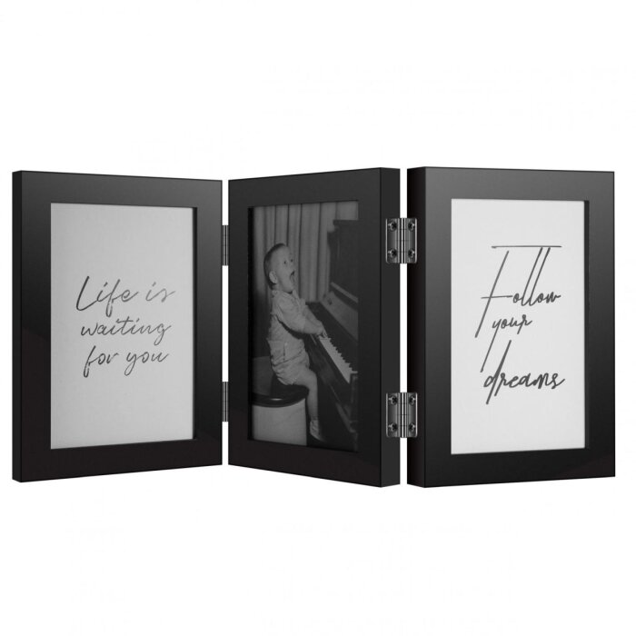 Henzo cadre double en bois Piano 3 photos 13x18 cm noir