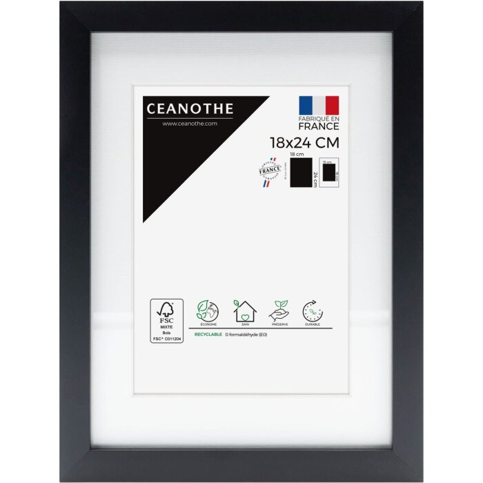 Ceanothe cadre photo Milan noir 24x30 cm avec passe-partout 18x24 cm