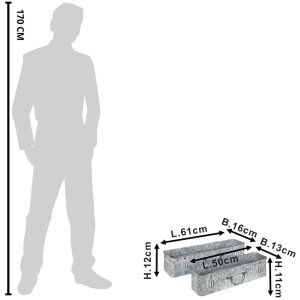 Clayre & Eef 5Y1074 Support pour plantes (2 pièces) 61x16x12 - 50x13x11 cm Gris