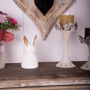 Clayre & Eef 6CE1525 Décoration Statue Lapin 11x11x21 cm Blanc - Or