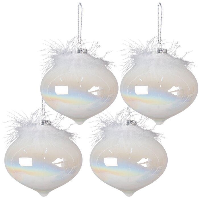 Clayre & Eef 6GL3937 Boule de Noël Ø 10 cm (set de 4 pièces) Blanc Boule de Noël