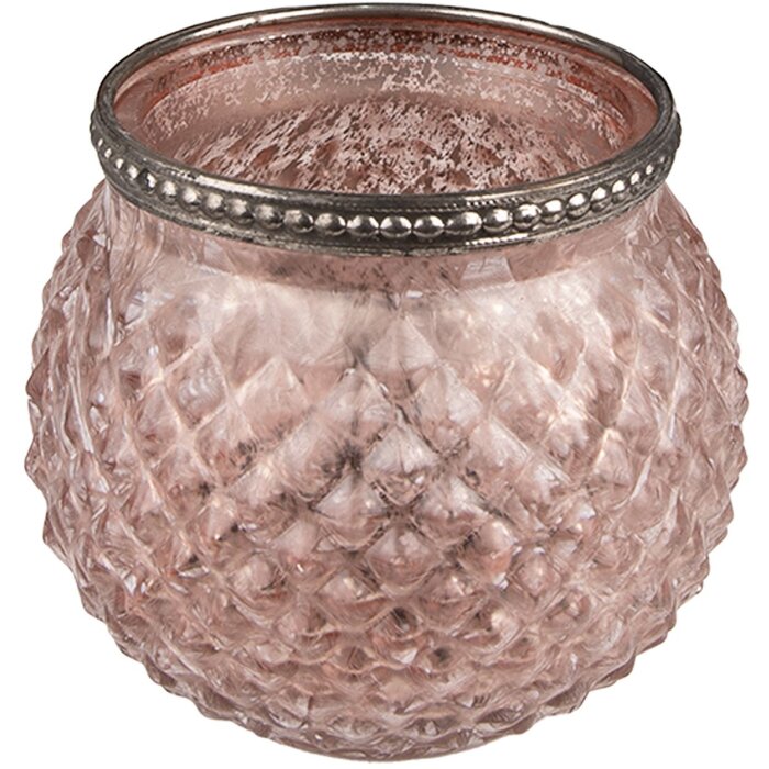 Clayre & Eef 6GL3978 Porte-bougie à chauffe-plat Ø 10x9 cm Rose Verre Porte-bougie