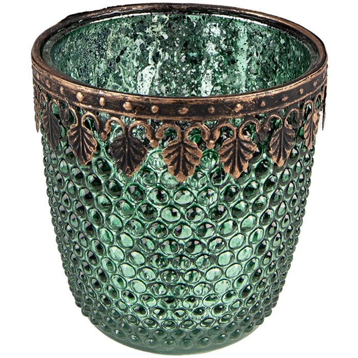 Clayre & Eef 6GL3994 Porte-bougie à chauffe-plat Ø 9x9 cm Vert Verre Porte-bougie