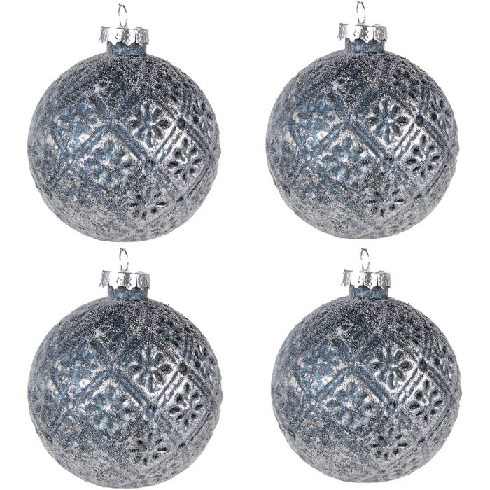 Clayre & Eef 6GL4108 Boule de Noël Ø 8x8 cm (set de 4) Bleu