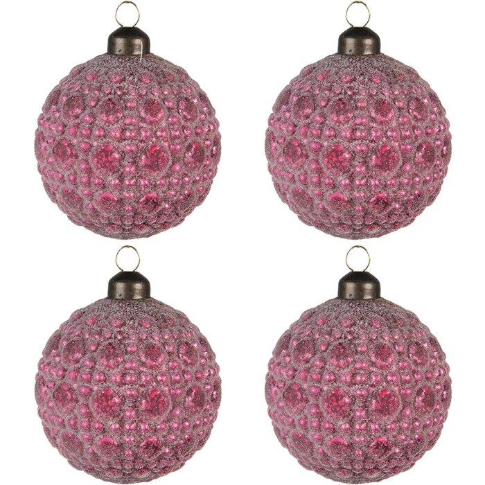 Clayre & Eef 6GL4110 Boule de Noël Ø 8x8 cm (set de 4) Rouge